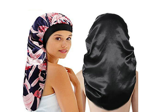 2 Pieces Soft Satin Head Scarf Sleeping Cap Bonnet Headwear Head